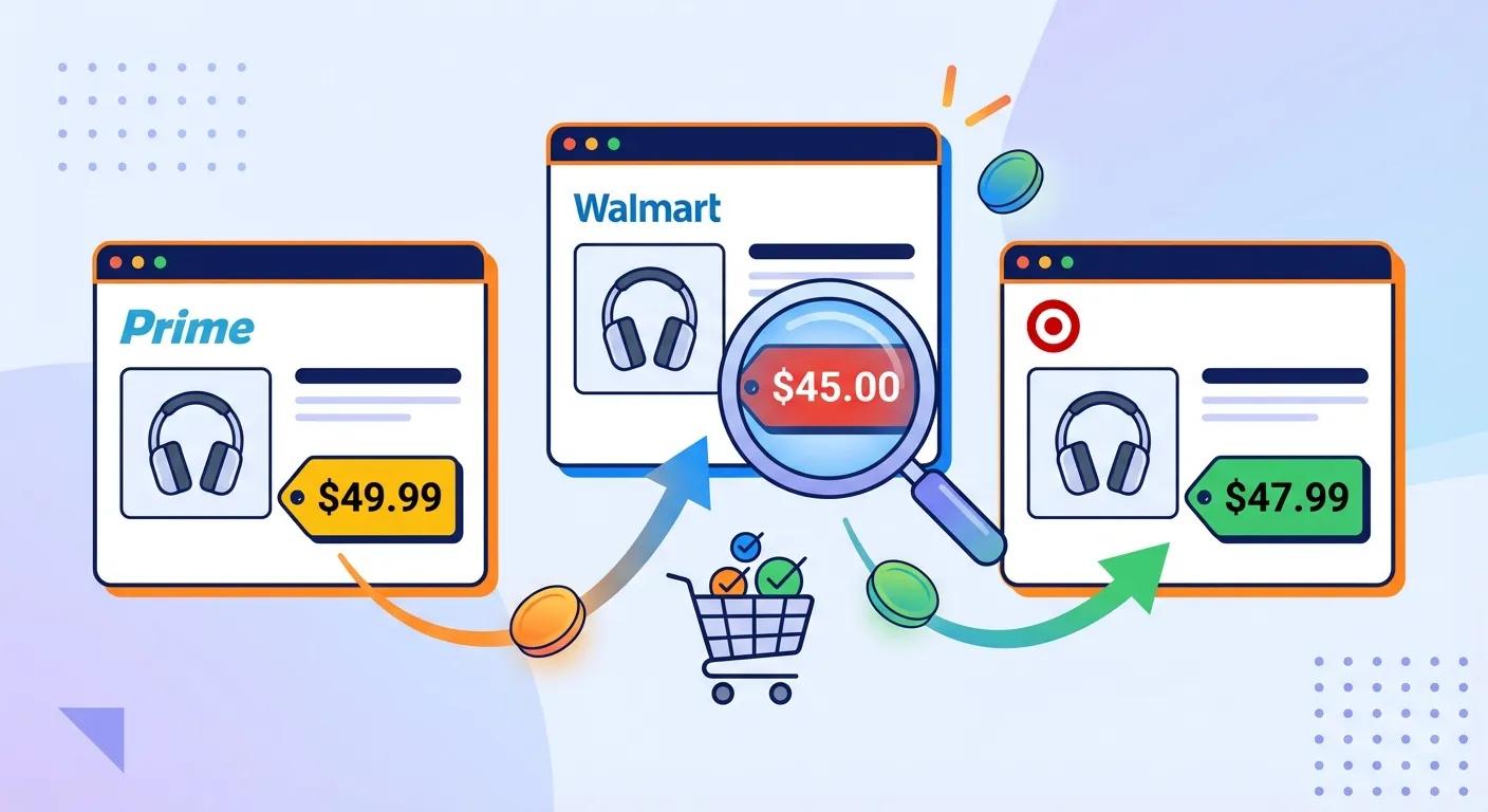 Amazon price comparison extension showing multiple seller prices and cross-platform comparison