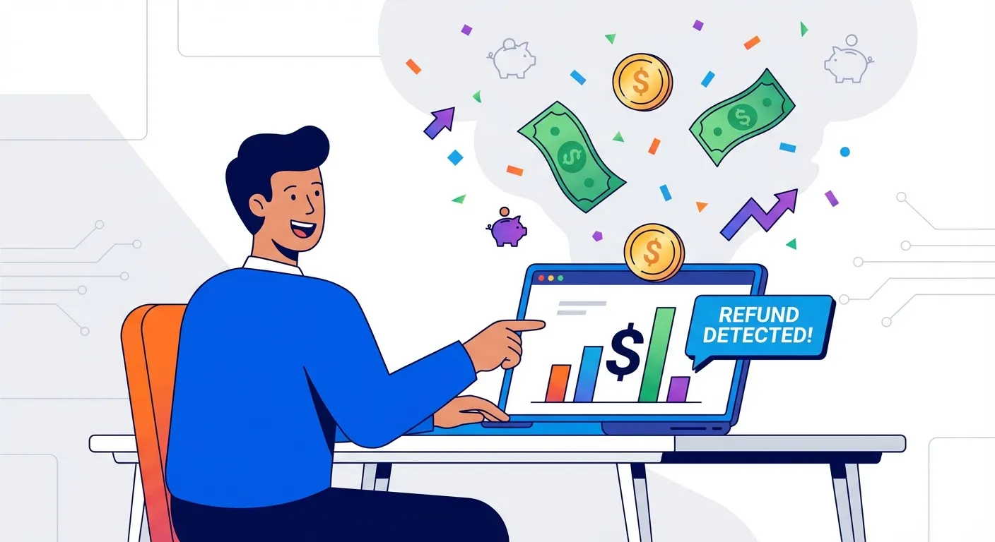 Person discovering money savings after Amazon price drop with refund notification