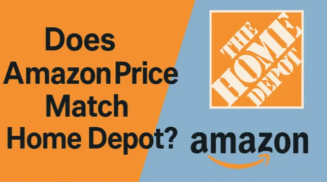 person comparing Amazon and Home Depot prices on computer screens in a flat-style 16:9 illustration showing smart online shopping and price match research