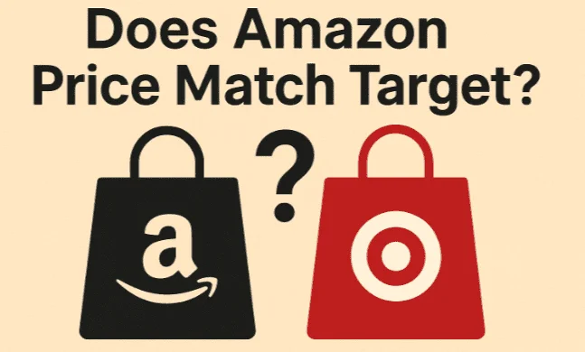 Flat illustration of two shopping carts — one representing Amazon and one Target — with a dollar sign and arrow between them, symbolizing a price comparison between the two stores.