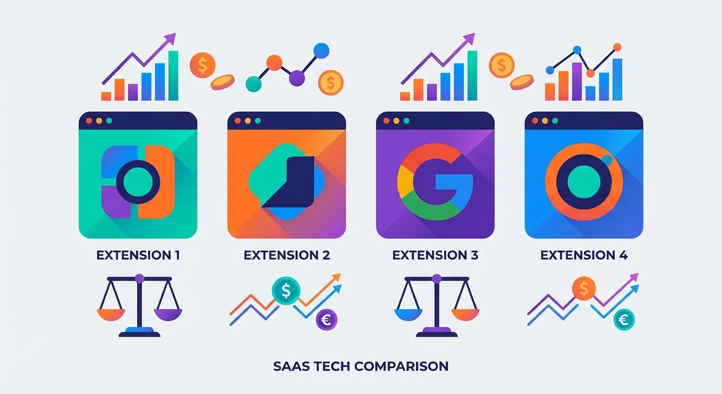 Comparison of four price adjustment and tracking browser extensions showing their different features and capabilities