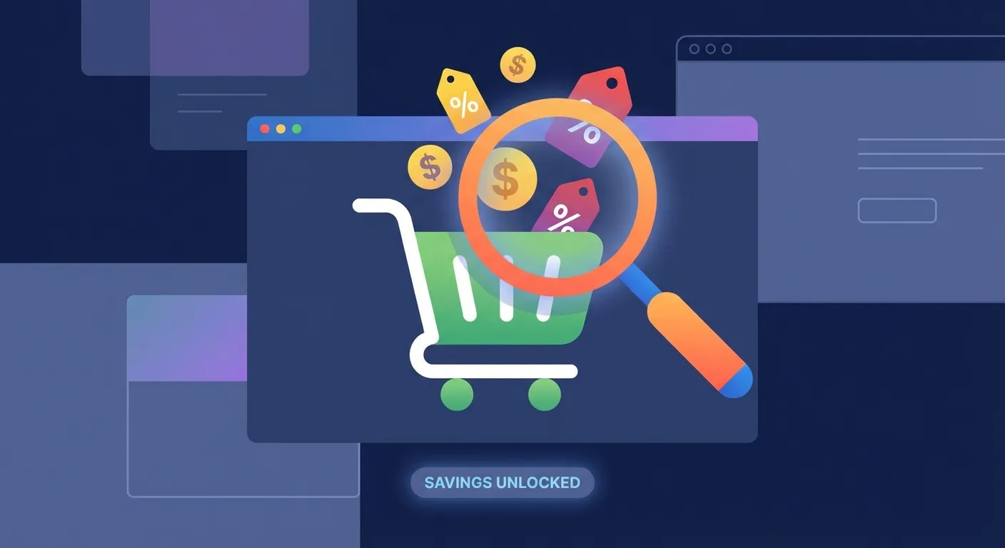Behind the scenes look at how price adjustment browser extensions work with abstract technology visualization